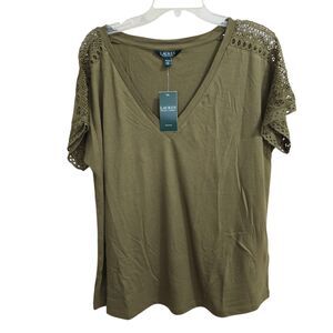 Olive Crochet Sleeve Women's Top